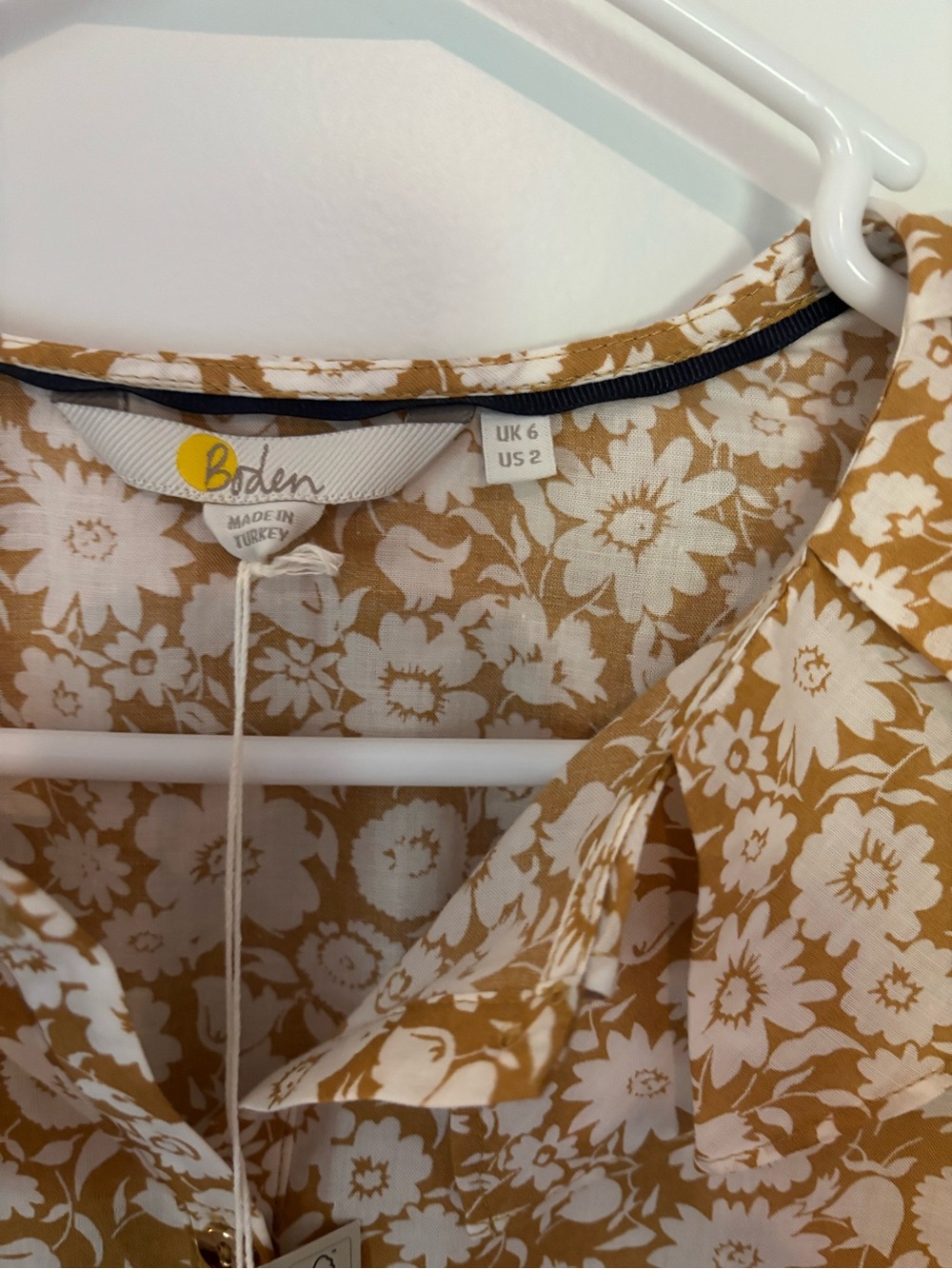 Boden Mustard and White Floral Button-Down Blouse